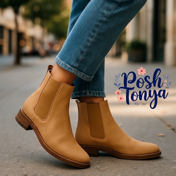 Either / Or Everyday Chelsea Boots Size 6.5 Tan Leather Ankle Booties Minimalist - Picture 1 of 13